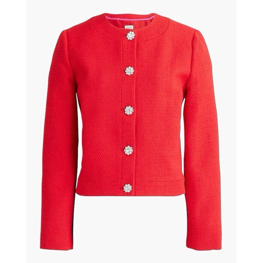 NWT $228 J.Crew Red Tweed Lady Jacket With‎ Jeweled Buttons Sz 16 Old Money